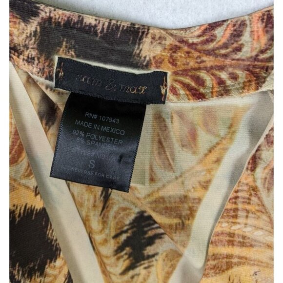 SAM & MAX - WOMEN'S BROWN PRINT SHORT SLEEVE STRETCH KNIT MAXI DRESS - SIZE S - Picture 6 of 8